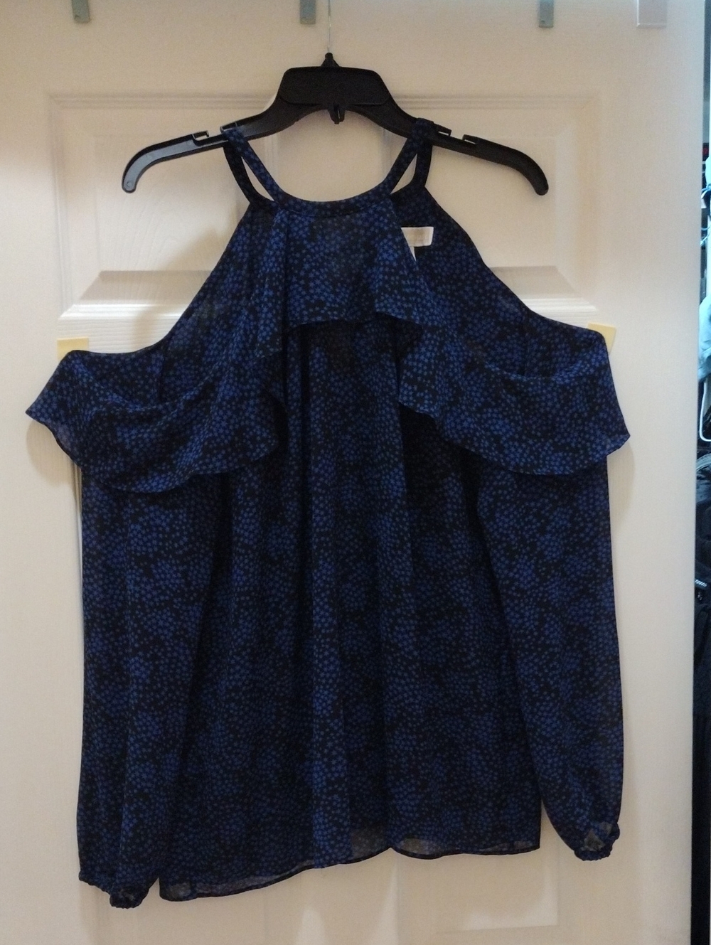 Michael Kors Dark Navy Dot Cold-Shoulder Halter Blouse